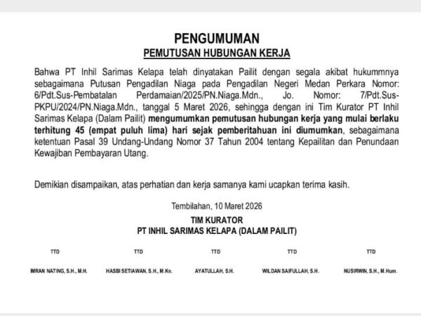 PHK di PT Inhil Sarimas Kelapa Tak Temui Titik Terang, Hak Karyawan Belum Jelas