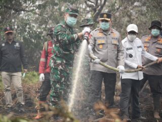 Kapolda Riau dan Pangdam Tuanku Tambusai Patroli Udara Karhutla, Turun Langsung Padamkan Api di Pelalawan